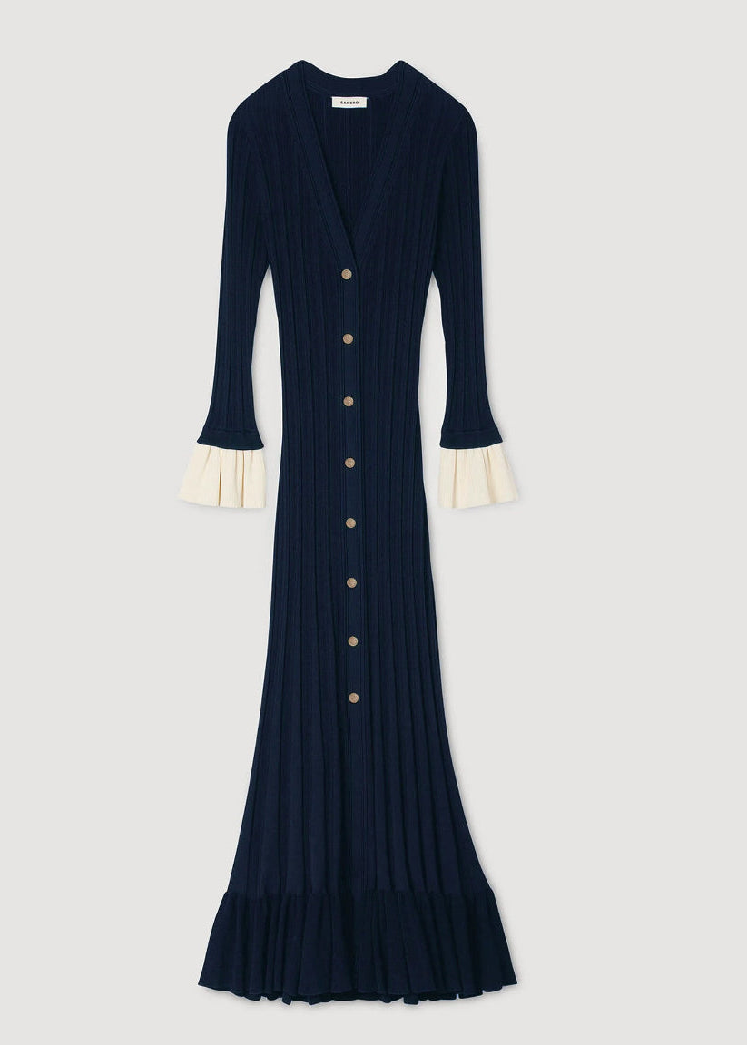 ROBE LONGUE VOLANTS CONTRASTÉS SANDRO
