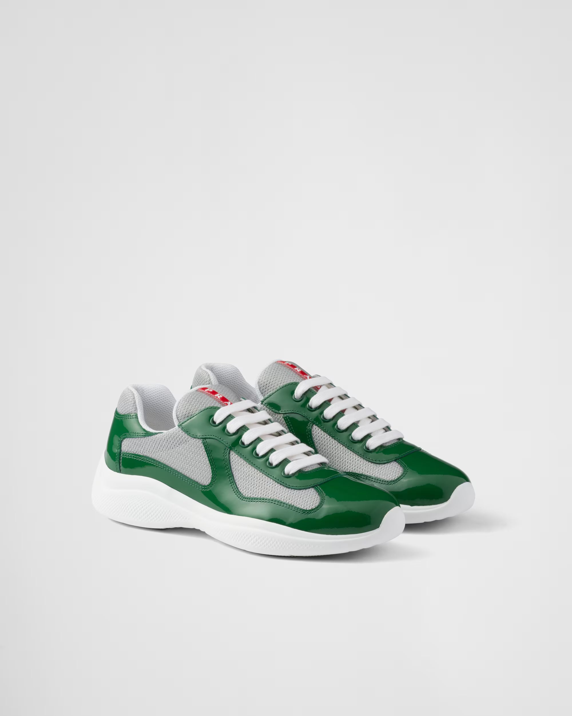Sneakers Prada America’s Cup en cuir verni et tissu technique VERT